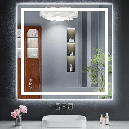 36"x36" LED Bathroom Mirror with Lights, Backlit+Frontlit, Anti-Fog