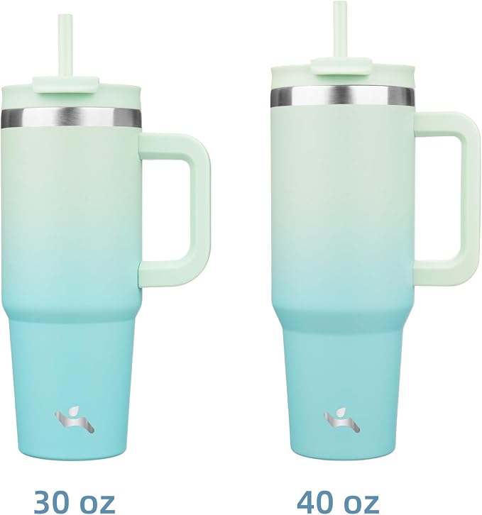 Konokyo 30 oz Tumbler with Handle and 2 Straws,2 in 1 Lid Insulated Water Bottle Stainless Steel Travel Coffee Mug,Mint