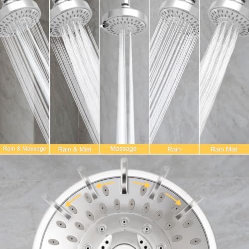 AISOSO High Pressure Rain Shower Head 2PCS 5 Modes 4.1 Inch Chrome Silver