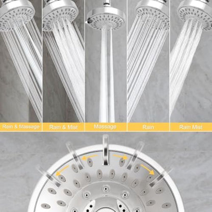 AISOSO High Pressure Rain Shower Head 2PCS 5 Modes 4.1 Inch Chrome Silver