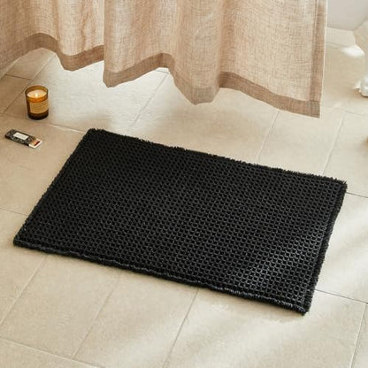 TYUU Black Waffle Bath Mat, Boho Bathroom Rugs Non Slip Washable, 30x20