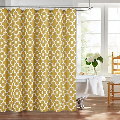 Fabric Modern Shower Curtain-Gold and White Shower Curtains for Bathroom