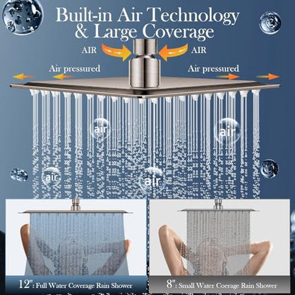 12'' Nickel Shower Head Combo with 16'' Flexible Height/Angle Extension Arm