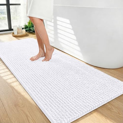 OLANLY Thick Chenille Bathroom Runner Rugs 44x24, Absorbent Bath Mat, White