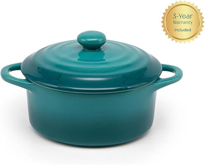 Kook Ceramic Mini Cocotte Set, Small Casserole Dishes with Lids and Handles, Individual Baking Ramekins, Oven Safe 350F, Microwave & Dishwasher Safe, Stoneware, 12 oz, Set of 4, (Aqua Ombre)