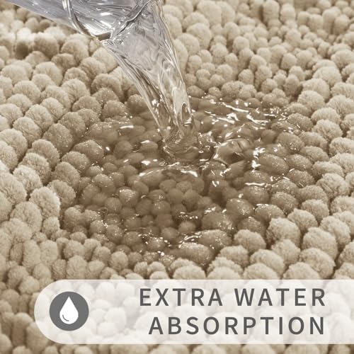 Yimobra Toilet Rugs U Shaped Washable 24 x 20, Non Slip and Super Absorbent Toilet Mat, Quick Dry, Ultra Luxury Microfiber Chenille Plush Fluffy Contour Bath Rugs for Toilet Base, Camel