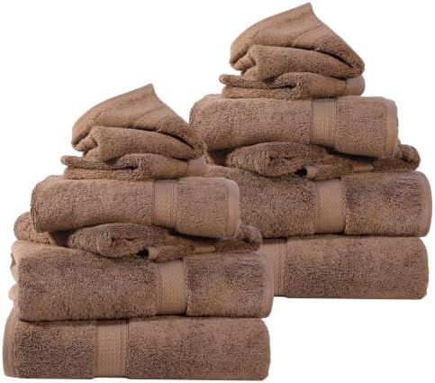 SUPERIOR Egyptian Cotton Ultra Plush & Absorbent, 12 Piece Set, Chocolate