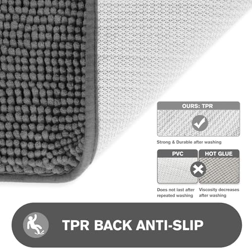 Bathroom Runner Rug 24 x 72 Non Slip – Extra Long Bath Mat | Absorbent and Washable Thick Chenille Runner Rug for Bathroom, Shower, Tub, Sink(Gray)