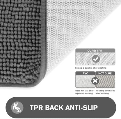 Bathroom Runner Rug 24 x 72 Non Slip – Extra Long Bath Mat | Absorbent and Washable Thick Chenille Runner Rug for Bathroom, Shower, Tub, Sink(Gray)