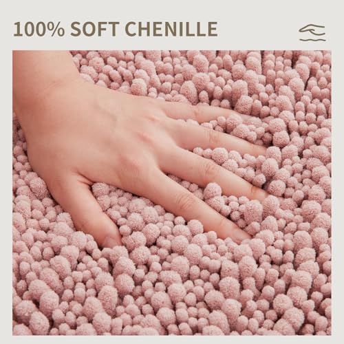 Bathroom Rugs Non Slip Washable 44x24, Extra Thick Soft Chenille Absorbent Bath Mat, High Density Barrier Non Slip Backing, Quick Dry Plush Shaggy Floor Carpet for Tub&Shower, Pink