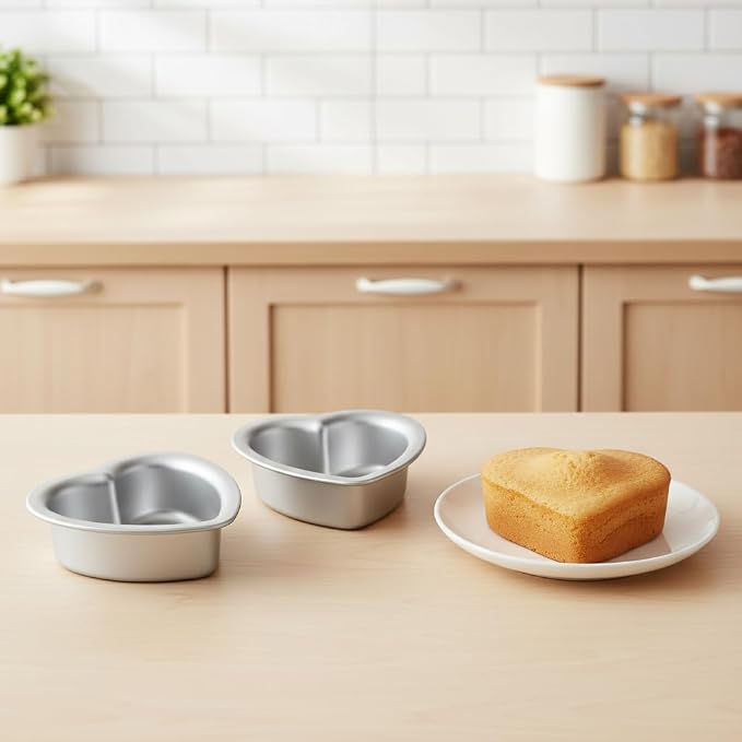 Heart Shaped Cake Pans, 5 × 2 Inch, Set of 2, Aluminum | Baking Cake Pan, For Wedding, Party, Family Occasions, Chocolate, Bread