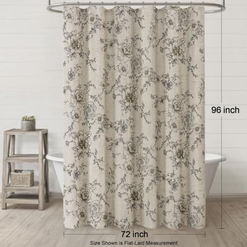 Farmhouse Floral Vintage Shower Curtain for Bathroom, Black and Tan Taupe
