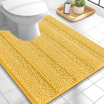 OLANLY Thick Toilet Rugs U-Shaped 24x20, Soft Chenille Bath Mat, Yellow