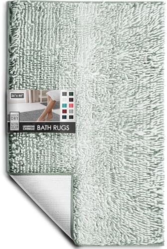 Hearth & Harbor Bathroom Rugs, Chenille Bath Mat - Machine Washable Bath Mats for Bathroom Non-Slip Backing Rubber, Quick Dry Bathroom Mat, 26 x 44 - Ombre Green