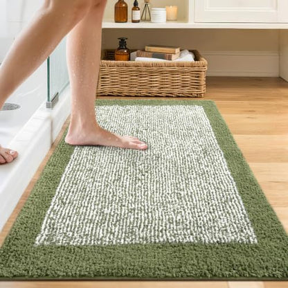 48x24 Bathroom Rugs Non Slip Washable, Soft Absorbent Bath Mat Olive Green