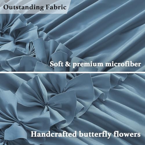 Homechoice Decor Dusty Blue Ruffle Shower Curtain, Vintage Handcrafted Bow Tie Bath Curtain for Master Bathroom, Ruched Microfiber Bathroom Curtain with 12 Buttonholes, 72" W x 72" H (LQ-10)