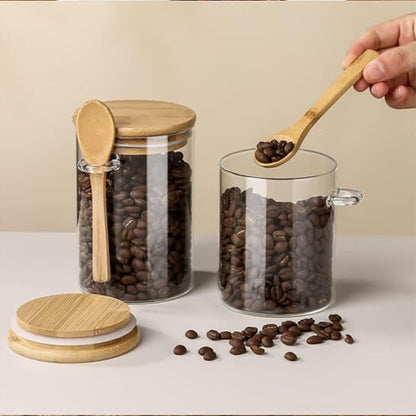 Airtight Food Storage Containers with Bamboo Lids and Spoon for Coffee Beans, Flour, Cookie, Sugar, Tea, Nuts and Spice Bath salt and more(2 Pack)