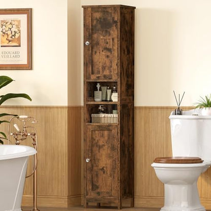 TEENFON 67" Tall Bathroom Cabinet with 2 Adjustable Shelves and 2 Doors, Narrow Bathroom Storage Cabinet for Small Space, Living Room, Entryway, Kitchen, Rustic Brown