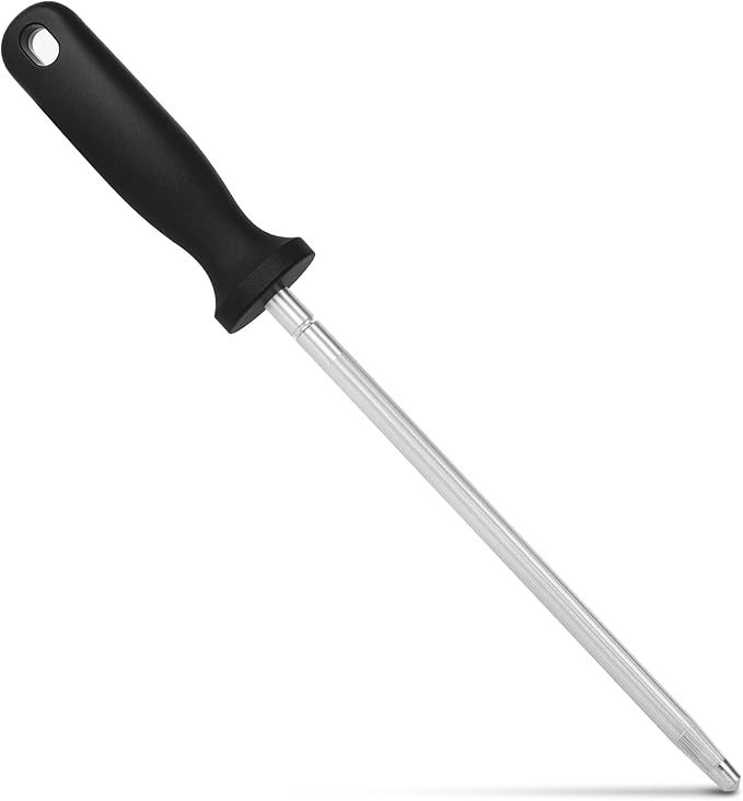 12 Inches Knife Sharpening Steel Rod, High Carbon Steel Honing Rod with 9 Inches Sharpening Steel and Ergonomic PP Handle, Premium Kitchen Knife Sharpener for Chefs and Home Cooks Use