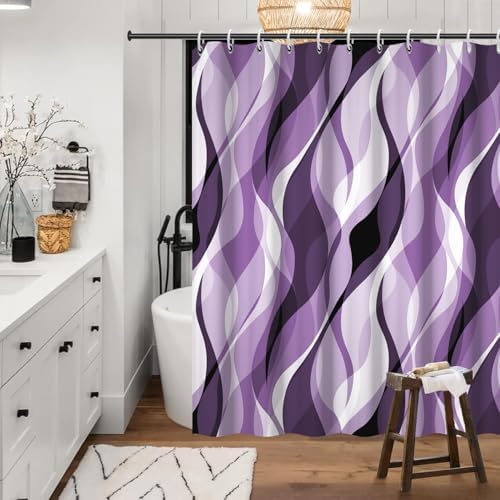 Purple Striped Shower Curtain with Hooks for Bathroom 72x78 Inch