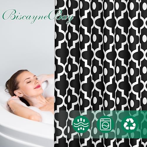 Fabric Modern Extra Long Shower Curtains for Bathroom-Black and White