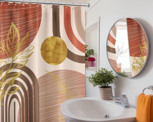 Burnt Orange Extra Long Shower Curtain, Tall 72X84 in, Mid Century