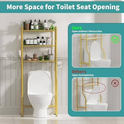 3-Tier Over Toilet Storage, Anti-Tip, 64" H, Gold