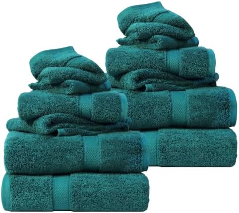SUPERIOR Egyptian Cotton Ultra Plush & Absorbent, 12 Piece Set, Teal
