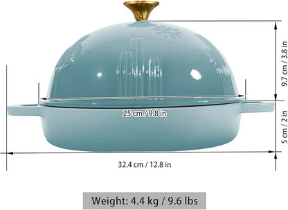 Flavehc Cast Iron Bread Oven With Cloche Lid for Baking - Blue Enameled Dutch Oven With Dome Lid for Sourdough - 5 qt