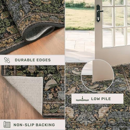 Large Entryway Rugs Indoor - 3x6 Washable Rugs for Kitchen Bedroom Beside Bed Door Mat Indoor Entrance with Moody Woodland Flowers, Non Slip Stain Resistant Low Pile