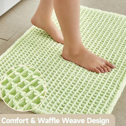 TYUU Waffle Bath Mat, Boho Bathroom Rugs Non Slip, 36x24 Pale Green