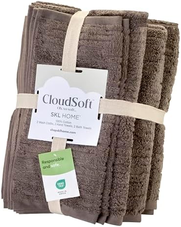 SKL Home CloudSoft Bath Towel Set, 6-Piece, 100% Cotton Luxury, Mink Brown