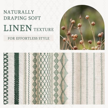 Dark Green Boho Linen Shower Curtain,72" W x 72" L