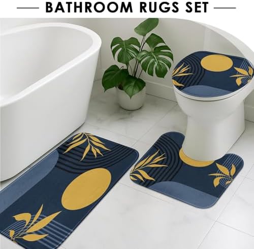 Boho Bathroom Sets with Shower Curtain and Rugs, 4 Pcs, Abstract