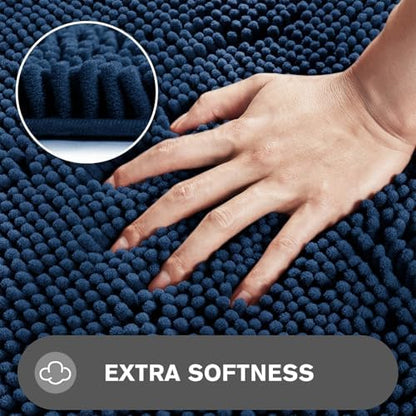 Navy Blue Bathroom Rugs Sets 2 Piece – Absorbent and Washable Bath Mat, Non-Slip, Thick Soft Chenille Bath Rugs for Bathroom Floor, Shower, Sink - 20" x 32"+24" x 36"