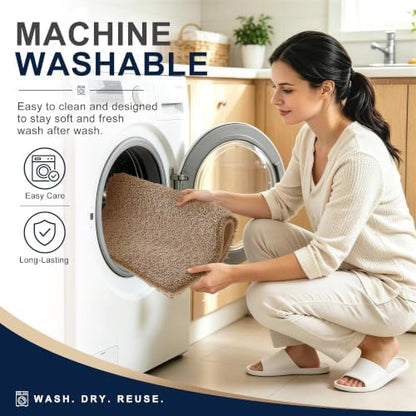 OLANLY Microfiber Bathroom Runner Rugs 59x20, Soft Bath Mat, Dark Beige