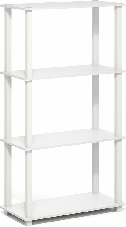 Furinno Turn-S-Tube Storage Shelves, 4-Tier Book Shelf, Corner Shelf, Toolless Open Frame Standing Shelves, for Organization and Storage, Living Room, Garage, Home Office, White