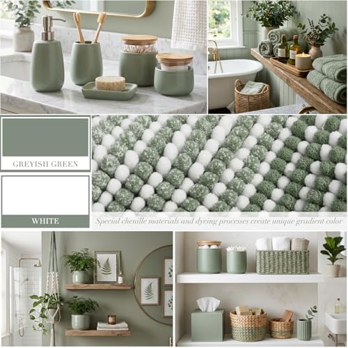 BSICPRO Large Chenille Bathroom Rugs, 24x43 Striped Bath Mat, Greyish Green