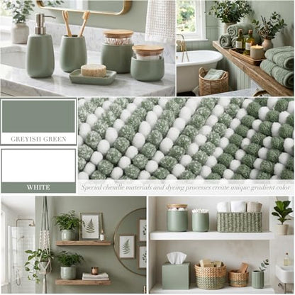 BSICPRO Large Chenille Bathroom Rugs, 24x43 Striped Bath Mat, Greyish Green