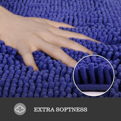 Yeaban Chenille Royal Blue Bathroom Runner Rug 17"x47"