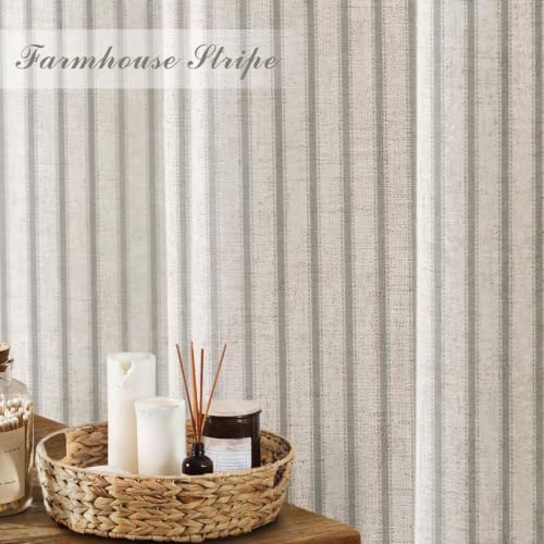 Farmhouse Striped Shower Curtain Sage Green Vintage Linen Curtain 72W X 72L