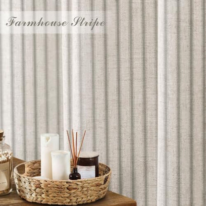 Farmhouse Striped Shower Curtain Sage Green Vintage Linen Curtain 72W X 72L