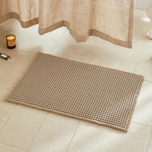 TYUU Waffle Bath Mat, Boho Bathroom Rugs Non Slip Washable, 30x20 Khaki