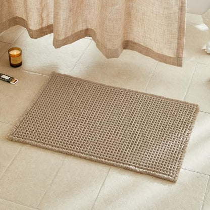 TYUU Waffle Bath Mat, Boho Bathroom Rugs Non Slip Washable, 30x20 Khaki