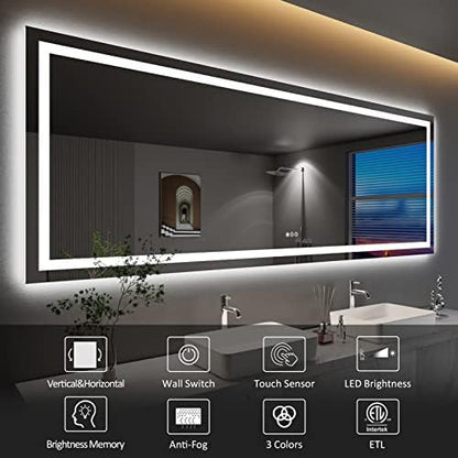 Amorho LED Bathroom Mirror, 110"X40" with Front Light and Backlit