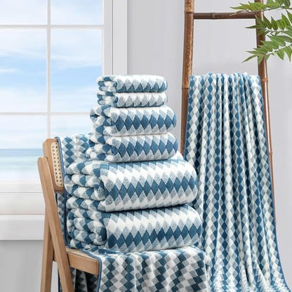 8 Piece Bathroom Towel Set |2 Oversized Bath Towels,2 Hand Towels,4 Washcloths| 600GSM Soft Hotel Towel Set Large Bath Sheet for Bathroom,Highly Absorbent Quick Dry Bath Towel Collections,Blue