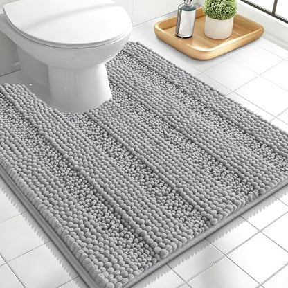 OLANLY Thick Toilet Rugs U-Shaped 24x20, Soft Chenille Bath Mat, Light Grey