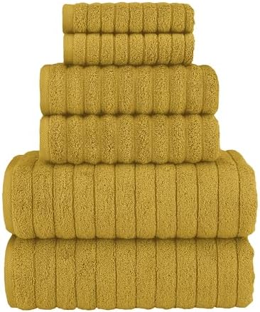 Elegant Comfort 100% Turkish Cotton Corduroy Ribbed Luxury Bath Towels 6-Piece Set, Premium Feel - Quick Dry, Highly Absorbent, Contains 2 Bath Towels, 2 Hand Towels, and 2 Washcloths, Gold