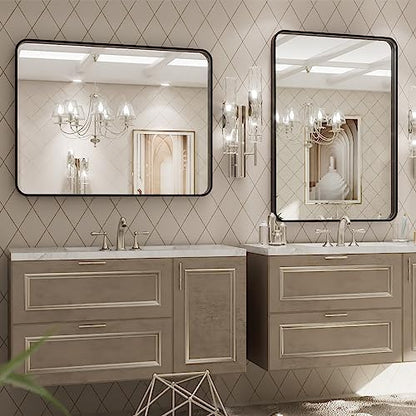 LOAAO 24X32 Inch Black Metal Framed Bathroom Mirror