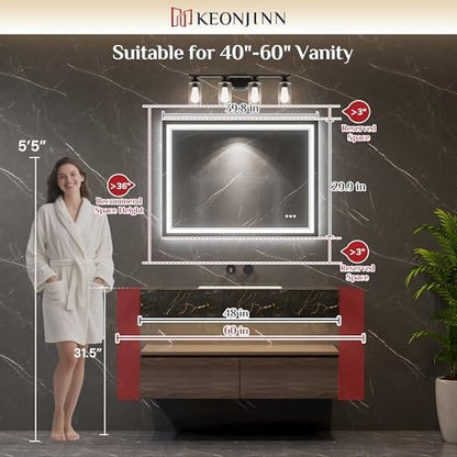 Keonjinn 40" x 30" LED Bathroom Mirror with Lights, Frontlit & Backlit